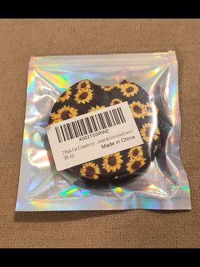 NWT! 2 Sunflower Car Coaster Set  — Black & Yellow